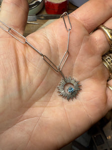 Blue Topaz - Sun goddess on paper clip chain